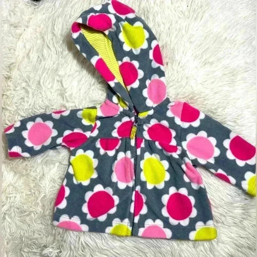 Carter's Girls Size Newborn Long Sleeve Floral Gray & Pink Hoodie